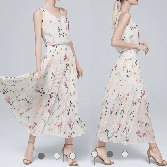 White House Black Market Dresses & Skirts - NWT White House Black Market Ecru Gentil Floral Pleated Sleeveless Midi Dress